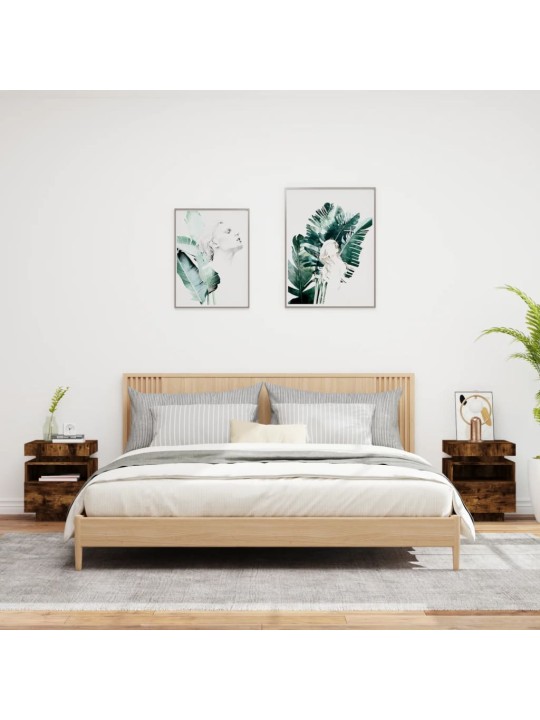 Naktinės spintelės su LED, 2vnt., dūminės ąžuolo, 40x39x48,5cm