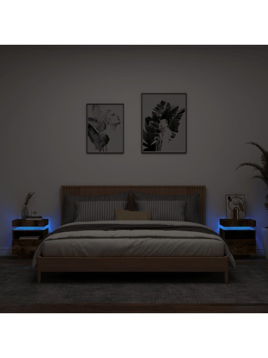 Naktinės spintelės su LED, 2vnt., dūminės ąžuolo, 40x39x48,5cm