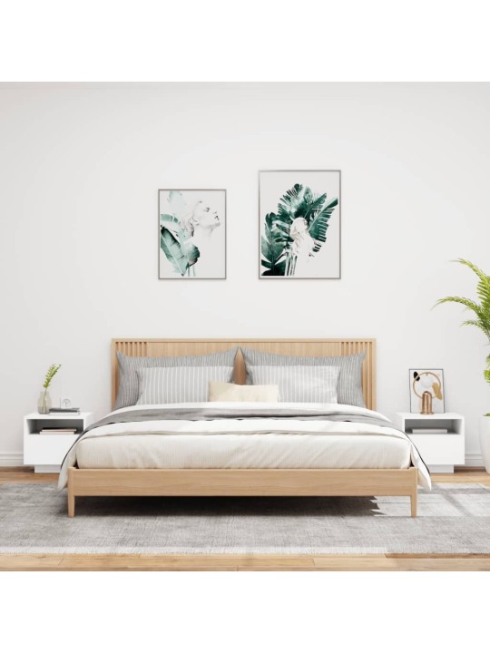 Naktinės spintelės su LED, 2vnt., baltos, 40x39x37cm