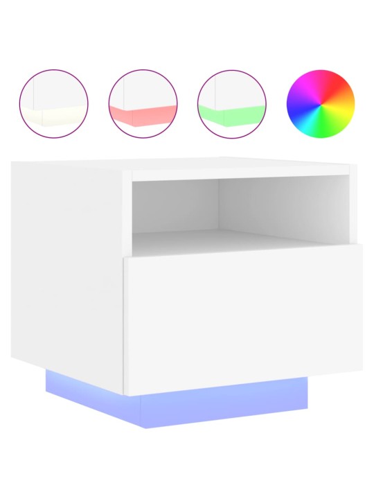 Naktinės spintelės su LED, 2vnt., baltos, 40x39x37cm