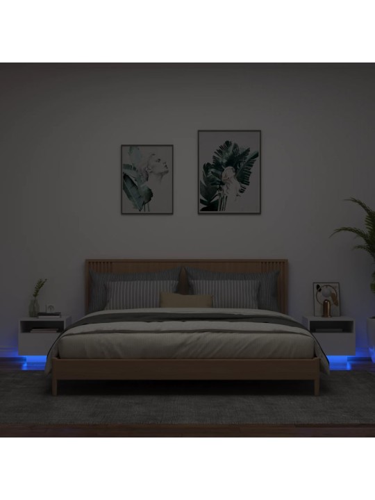 Naktinės spintelės su LED, 2vnt., baltos, 40x39x37cm