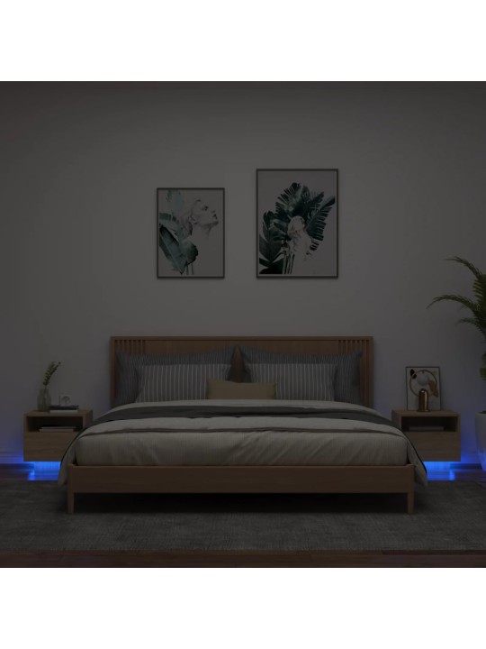 Naktinės spintelės su LED, 2vnt., ąžuolo, 40x39x37cm