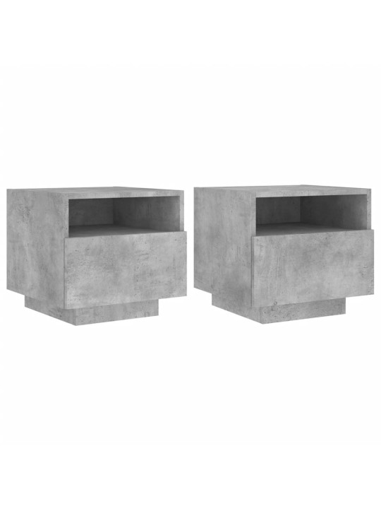 Naktinės spintelės su LED, 2vnt., betono pilkos, 40x39x37cm