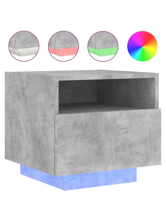 Naktinės spintelės su LED, 2vnt., betono pilkos, 40x39x37cm