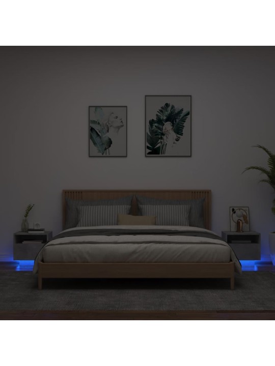 Naktinės spintelės su LED, 2vnt., betono pilkos, 40x39x37cm