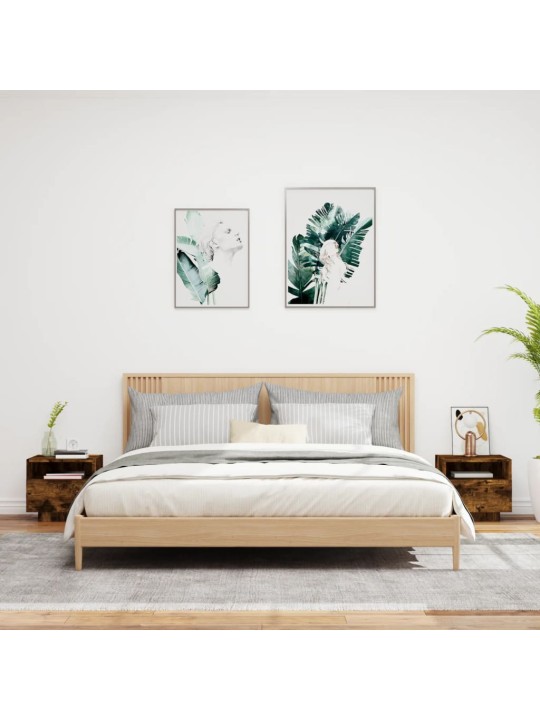 Naktinės spintelės su LED, 2vnt., dūminės ąžuolo, 40x39x37cm