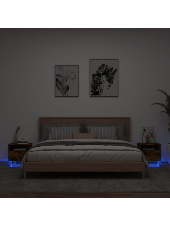 Naktinės spintelės su LED, 2vnt., dūminės ąžuolo, 40x39x37cm