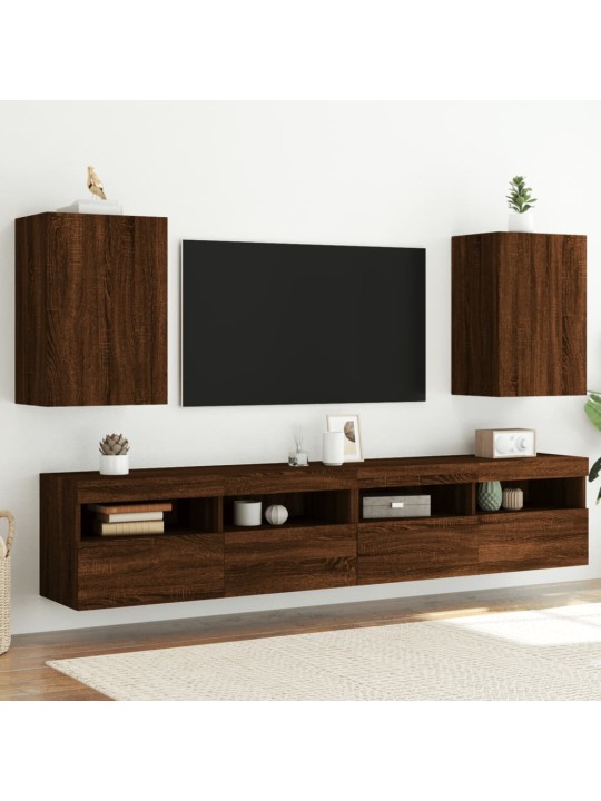 Sieninės TV spintelės, 2vnt., rudos, 40,5x30x60cm, mediena