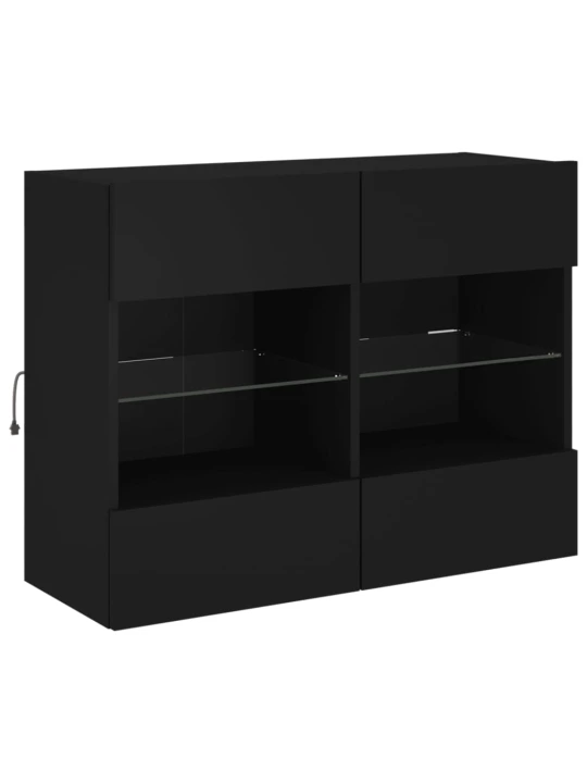 Sieninė TV spintelė su LED lemputėmis, juoda, 78,5x30x60,5cm