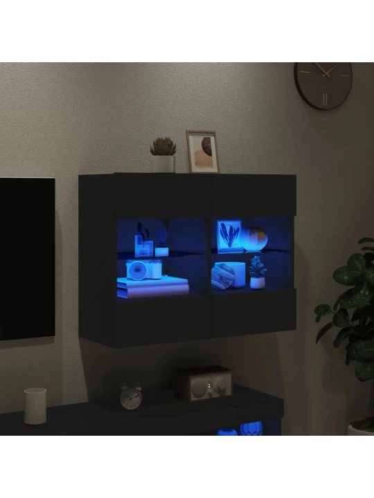 Sieninė TV spintelė su LED lemputėmis, juoda, 78,5x30x60,5cm