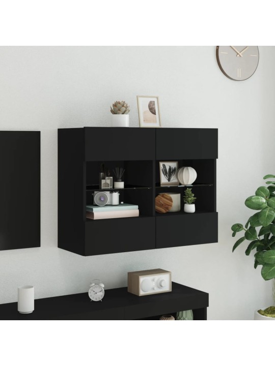 Sieninė TV spintelė su LED lemputėmis, juoda, 78,5x30x60,5cm