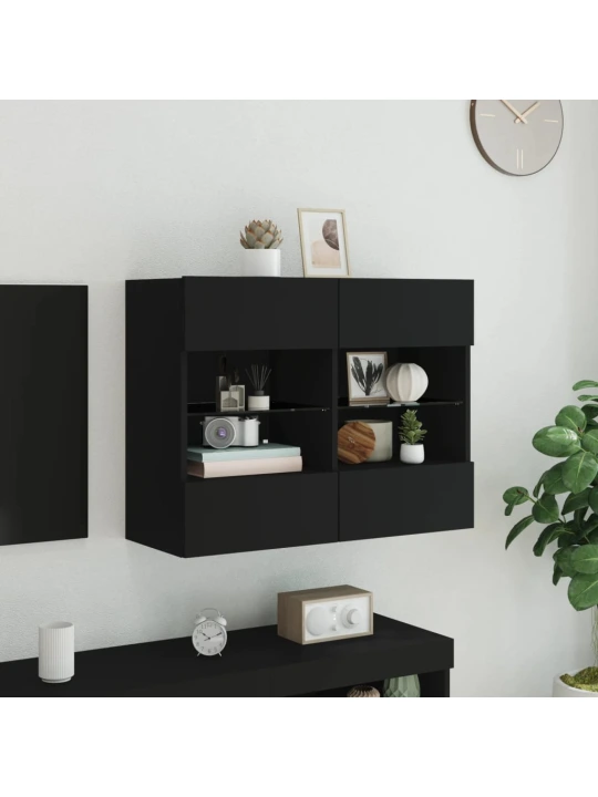 Sieninė TV spintelė su LED lemputėmis, juoda, 78,5x30x60,5cm