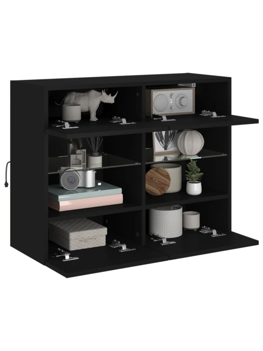 Sieninė TV spintelė su LED lemputėmis, juoda, 78,5x30x60,5cm
