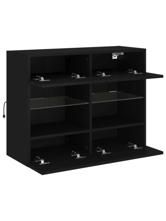 Sieninė TV spintelė su LED lemputėmis, juoda, 78,5x30x60,5cm