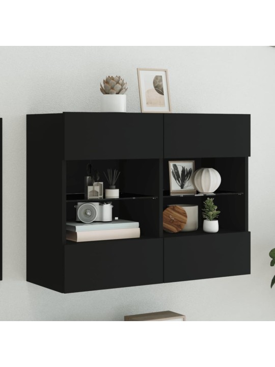 Sieninė TV spintelė su LED lemputėmis, juoda, 78,5x30x60,5cm