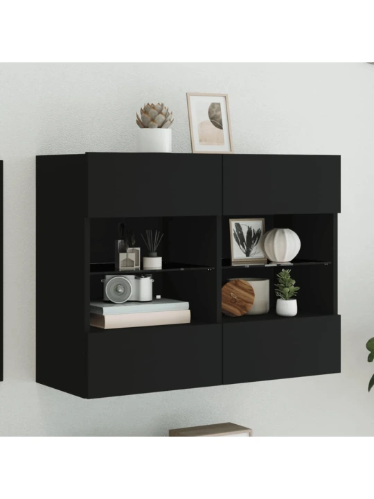Sieninė TV spintelė su LED lemputėmis, juoda, 78,5x30x60,5cm
