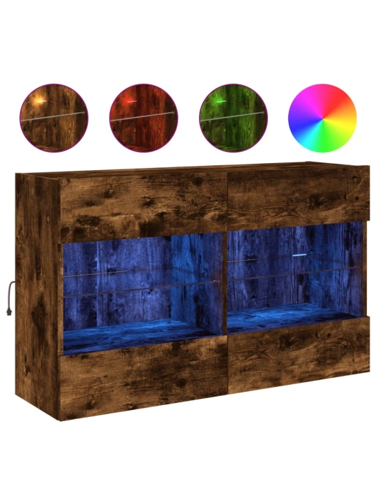 Sieninė TV spintelė su LED lemputėmis, dūminė, 98,5x30x60,5cm