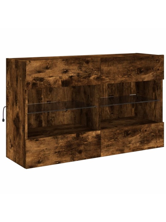 Sieninė TV spintelė su LED lemputėmis, dūminė, 98,5x30x60,5cm