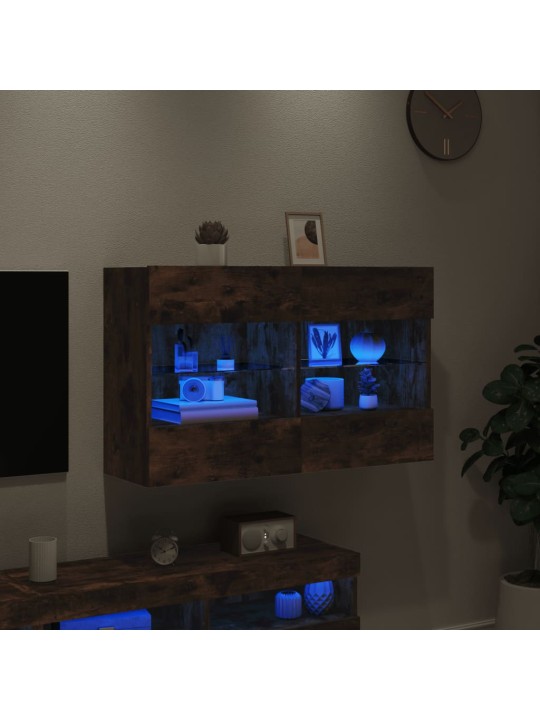Sieninė TV spintelė su LED lemputėmis, dūminė, 98,5x30x60,5cm