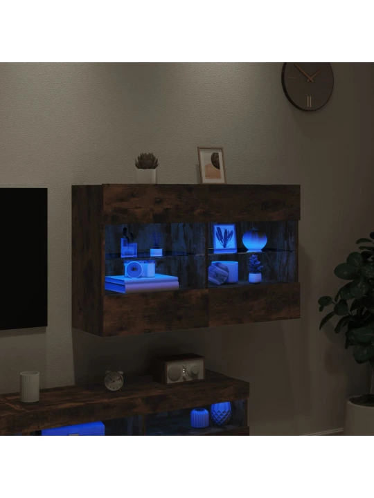 Sieninė TV spintelė su LED lemputėmis, dūminė, 98,5x30x60,5cm