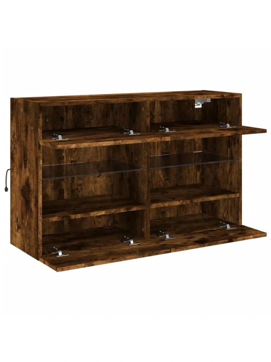 Sieninė TV spintelė su LED lemputėmis, dūminė, 98,5x30x60,5cm