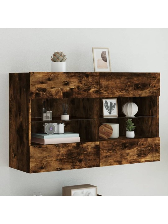 Sieninė TV spintelė su LED lemputėmis, dūminė, 98,5x30x60,5cm