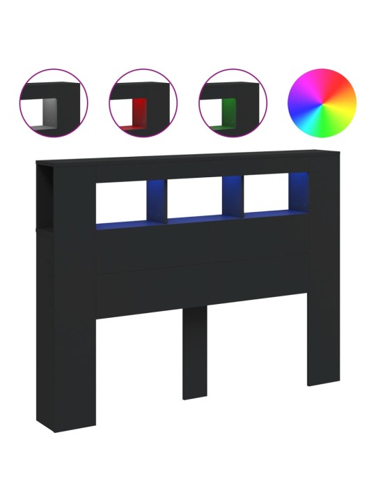 LED galvūgalis, juodas, 140x18,5x103,5cm, apdirbta mediena