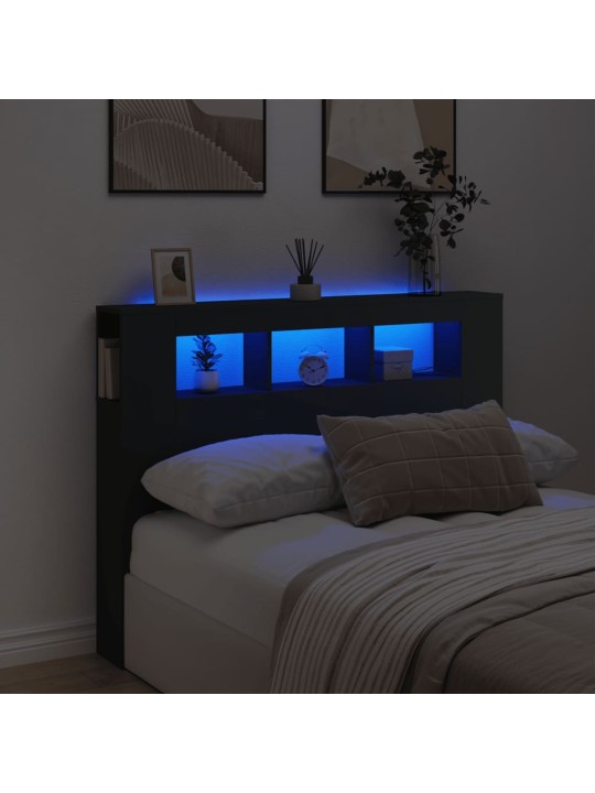 LED galvūgalis, juodas, 140x18,5x103,5cm, apdirbta mediena