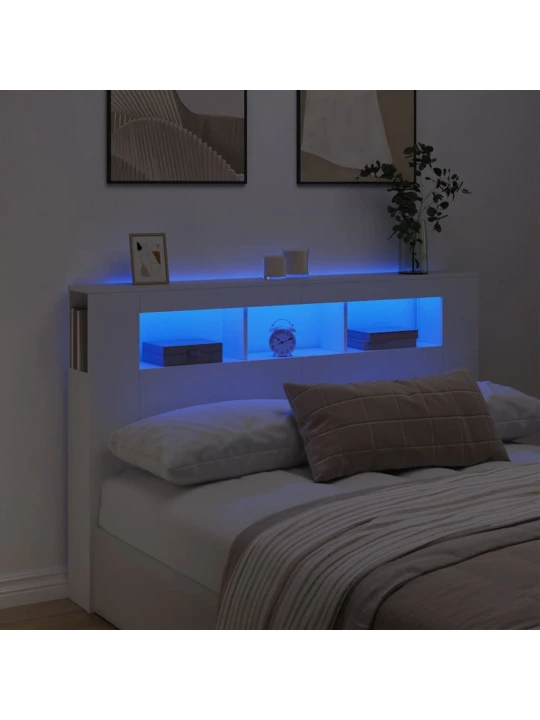 LED galvūgalis, baltas, 160x18,5x103,5cm, apdirbta mediena