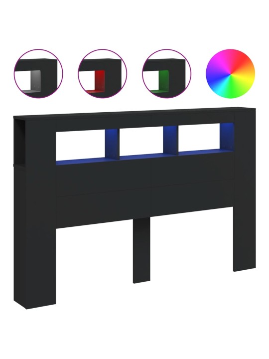 LED galvūgalis, juodas, 160x18,5x103,5cm, apdirbta mediena