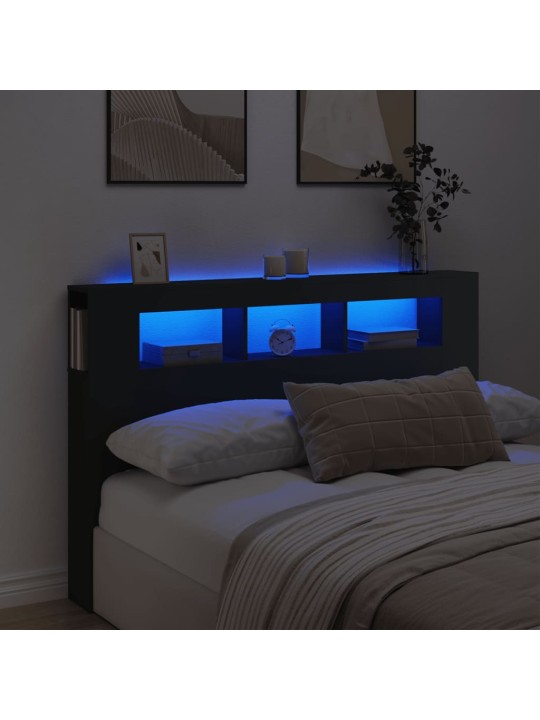 LED galvūgalis, juodas, 160x18,5x103,5cm, apdirbta mediena