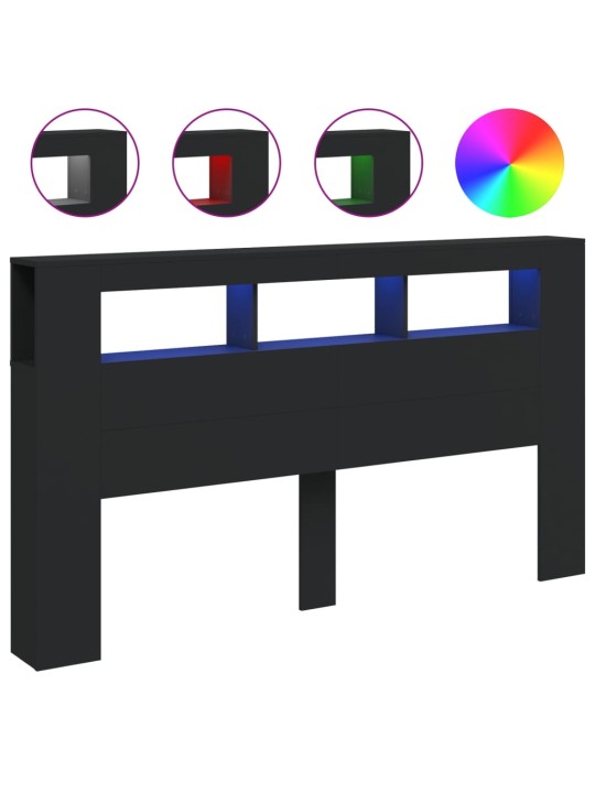 LED galvūgalis, juodas, 180x18,5x103,5cm, apdirbta mediena