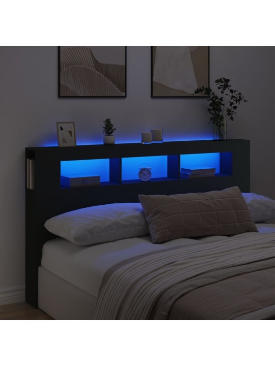 LED galvūgalis, juodas, 180x18,5x103,5cm, apdirbta mediena