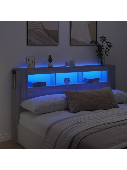 LED galvūgalis, pilkas ąžuolo, 180x18,5x103,5cm, mediena