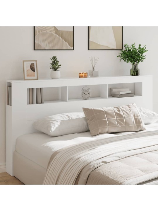 LED galvūgalis, baltas, 200x18,5x103,5cm, apdirbta mediena