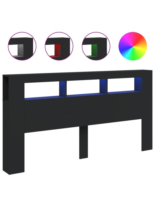 LED galvūgalis, juodas, 200x18,5x103,5cm, apdirbta mediena