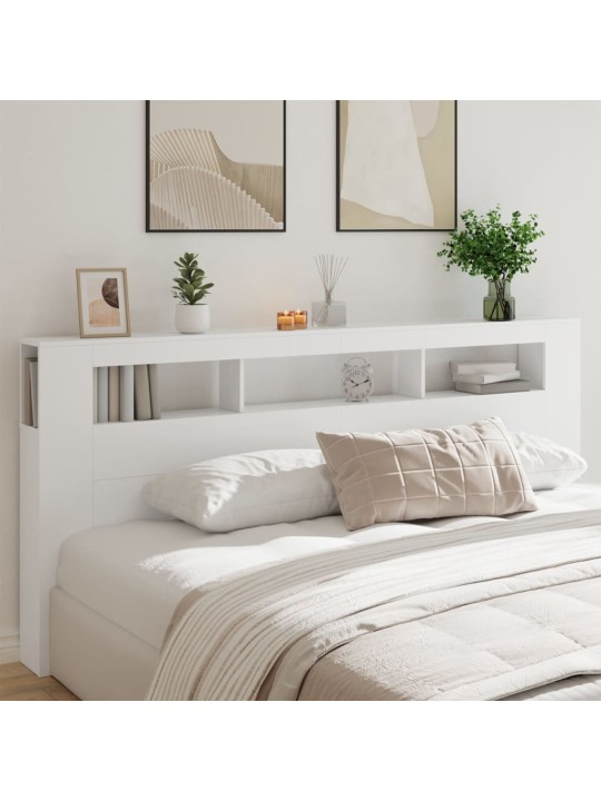 LED galvūgalis, baltas, 220x18,5x103,5cm, apdirbta mediena