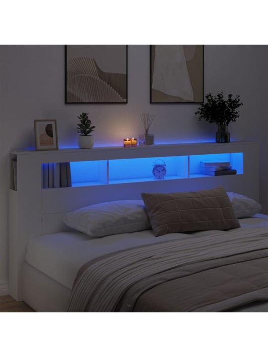LED galvūgalis, baltas, 220x18,5x103,5cm, apdirbta mediena