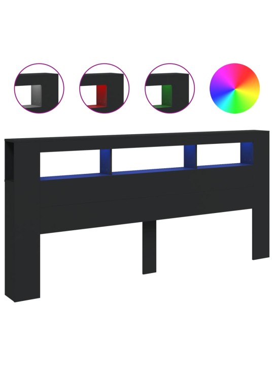 LED galvūgalis, juodas, 220x18,5x103,5cm, apdirbta mediena