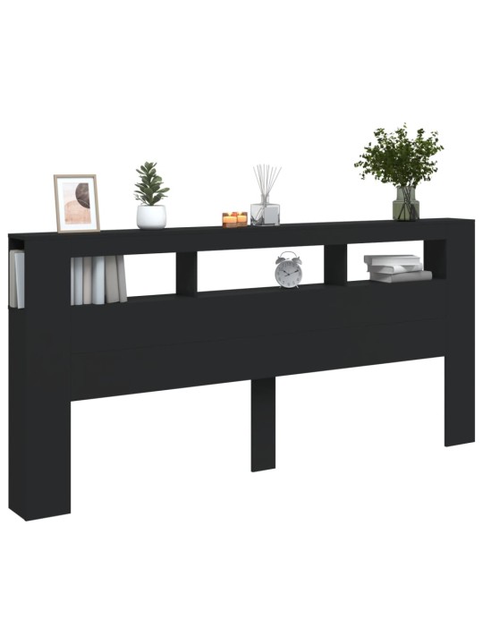 LED galvūgalis, juodas, 220x18,5x103,5cm, apdirbta mediena