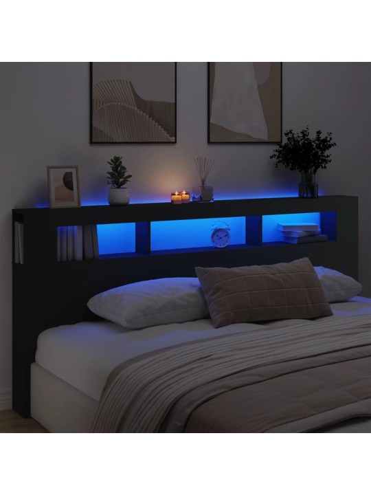 LED galvūgalis, juodas, 220x18,5x103,5cm, apdirbta mediena