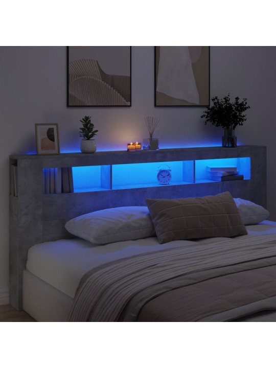 LED galvūgalis, betono, 220x18,5x103,5cm, apdirbta mediena