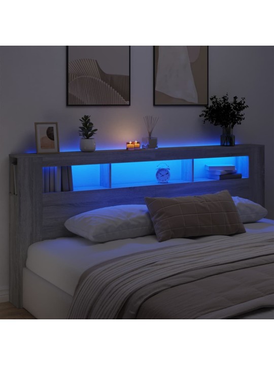 LED galvūgalis, pilkas ąžuolo, 220x18,5x103,5cm, mediena