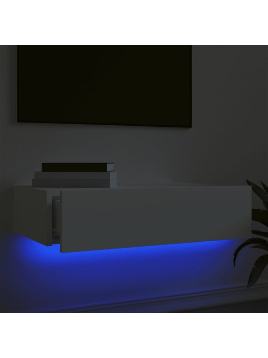 Televizoriaus spintelė su LED lemputėmis, balta, 60x35x15,5cm