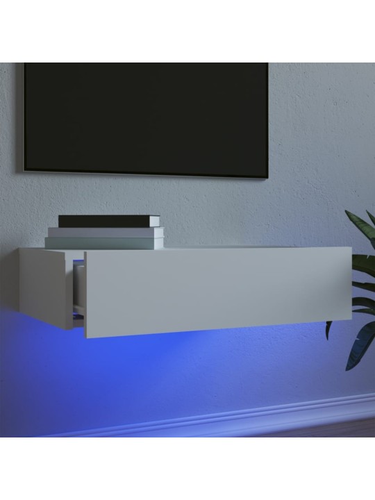 Televizoriaus spintelė su LED lemputėmis, balta, 60x35x15,5cm