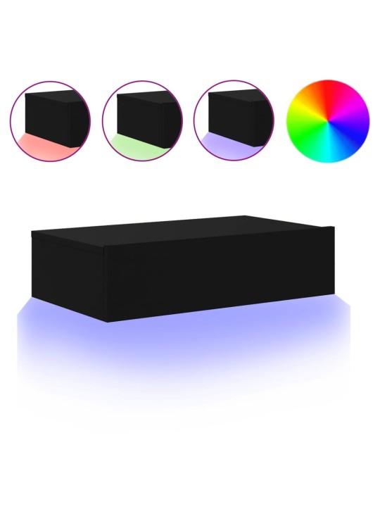 Televizoriaus spintelė su LED lemputėmis, juoda, 60x35x15,5cm