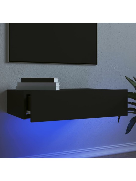 Televizoriaus spintelė su LED lemputėmis, juoda, 60x35x15,5cm