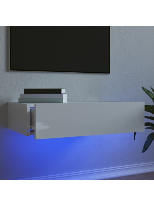 Televizoriaus spintelė su LED lemputėmis, balta, 60x35x15,5cm