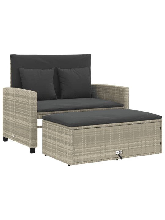 Dvivietė sodo sofa su pagalvėlėmis, šviesiai pilka, poliratanas