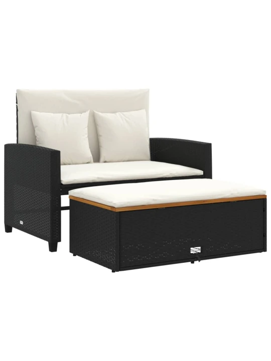 Dvivietė sodo sofa su pagalvėlėmis, juoda, poliratanas/akacija